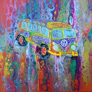 Art Print from my Original Work 12" x 12" "Psychedelic VW Bus" Acid Free